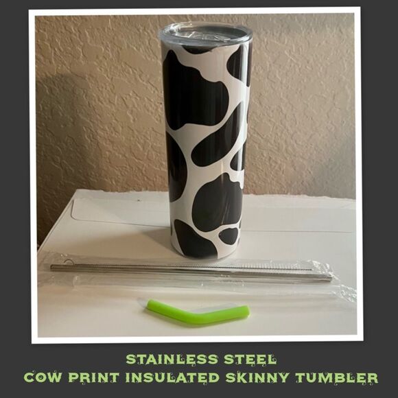 Stainless Steel Cow Print Insulated Skinny Tumbler - Picture 1 of 3